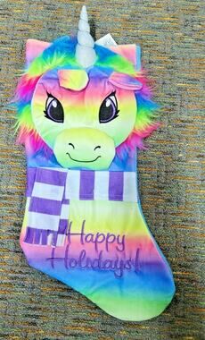 New Holiday Time 3D 20" Christmas Stocking Rainbow Unicorn Embellished 3D